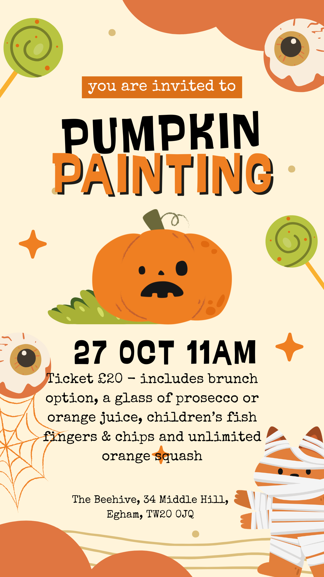 Pumpkin Painting at The Beehive 11am Tuesday 27 October
